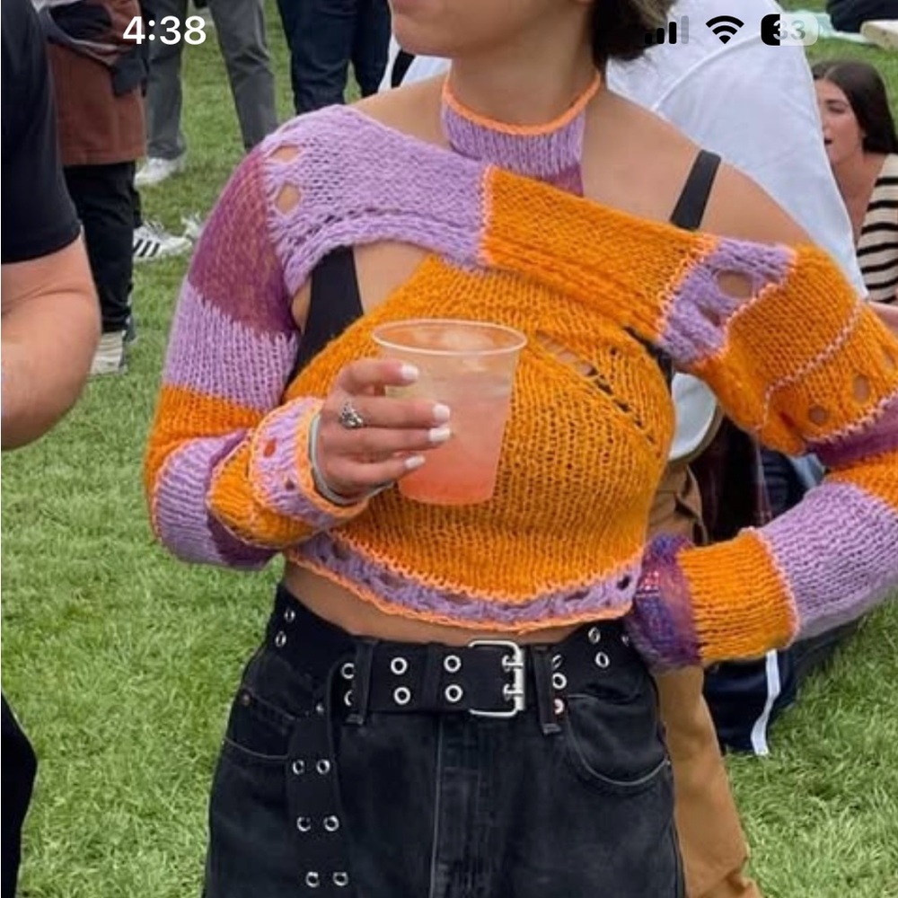 Colorful Knit Asymmetrical Top (Two pieces)